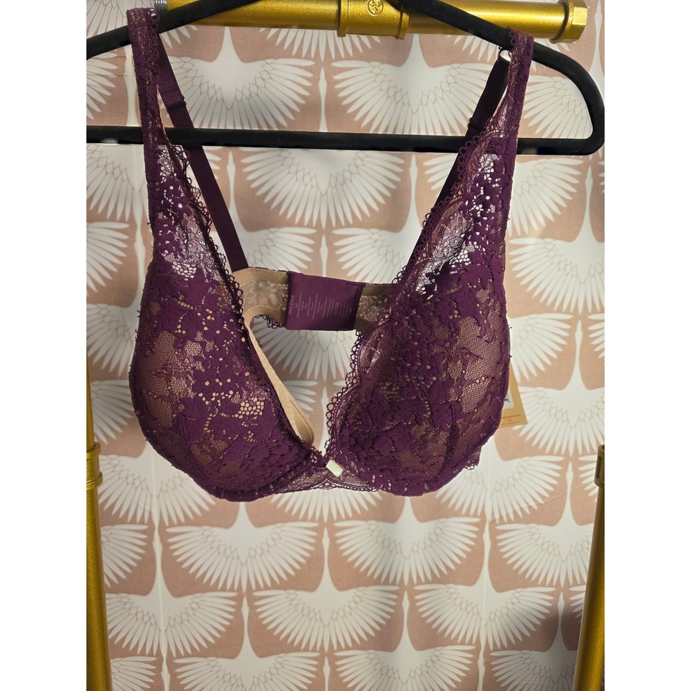 ThirdLove 24/7 Lace Contour Plunge Bra Pickled Beet Purple 36F 10933033314 NWT
